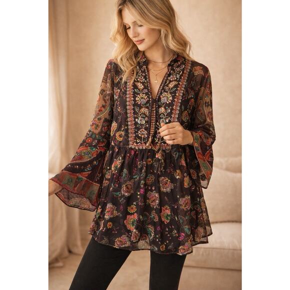 Soft Surroundings Tops - Soft Surroundings Embroidered Beaded Icon Asteria Tunic Sheer Boho Chic Flow SP